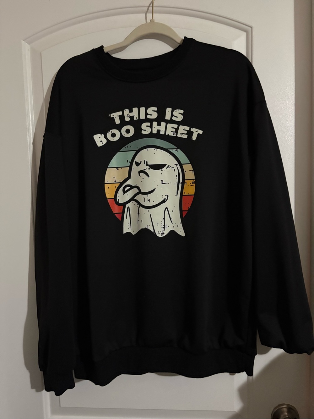 Women's Black Graphic Sweatshirt - 'This Is Boo Sheet' Ghost Design